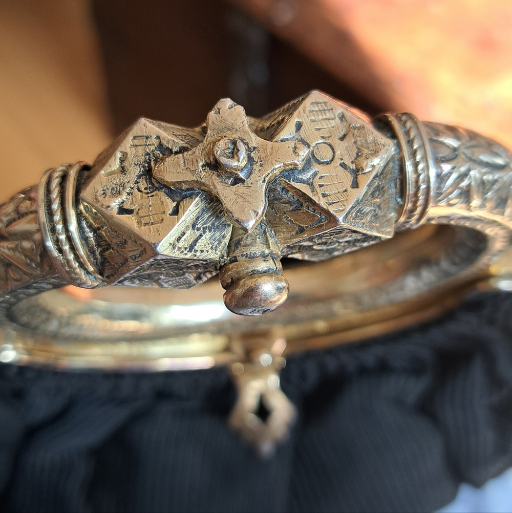 Rare Antique Black Gilt Sterling Silver Opera Bag - Picture 3 of 6